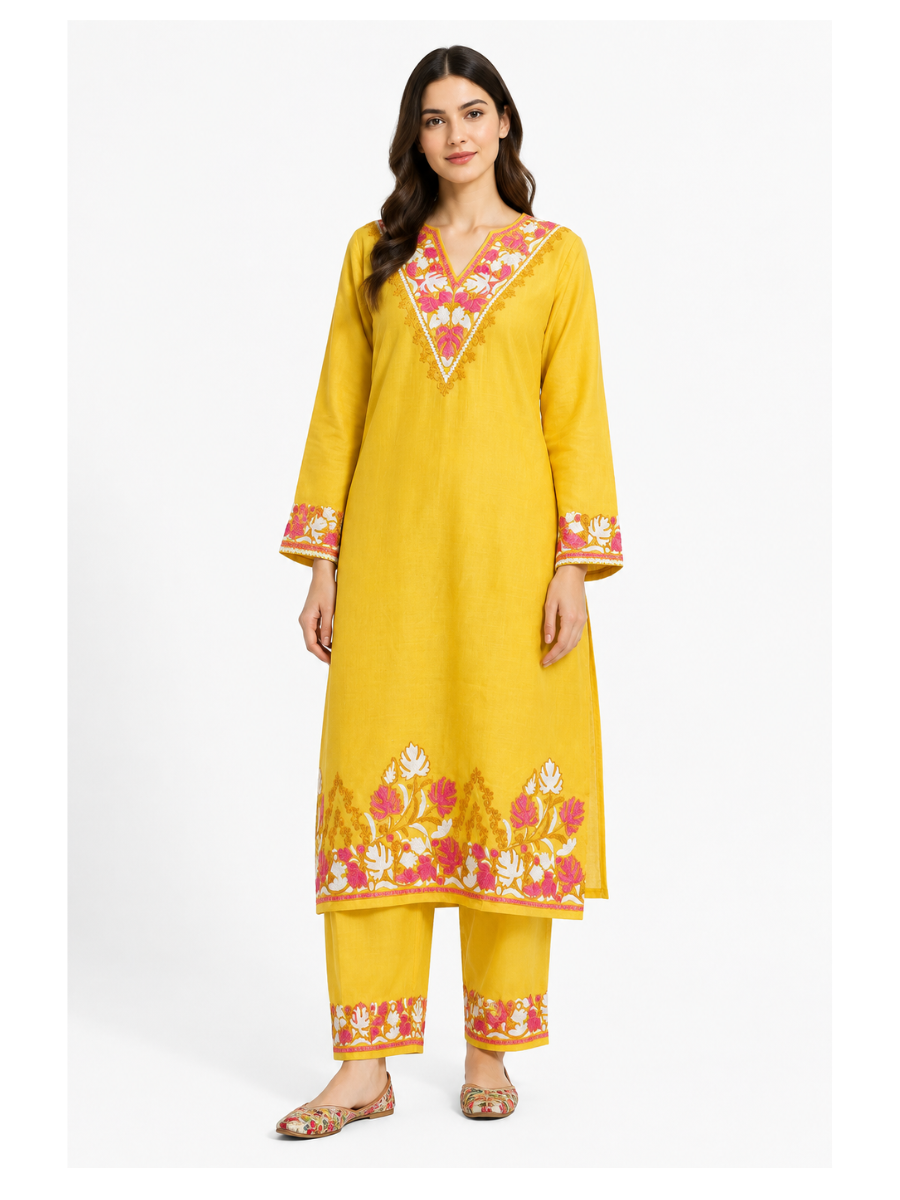 Noor : Aari embroidery summer Co-Ord Set | Gold