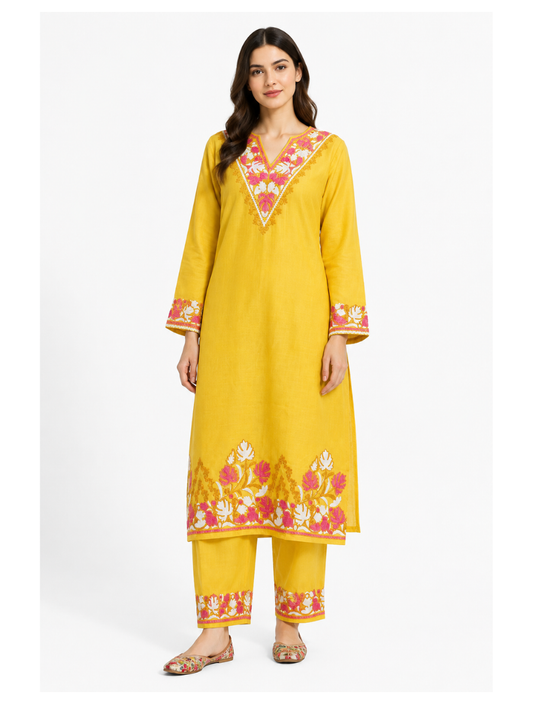 Noor : Aari embroidery summer Co-Ord Set | Gold