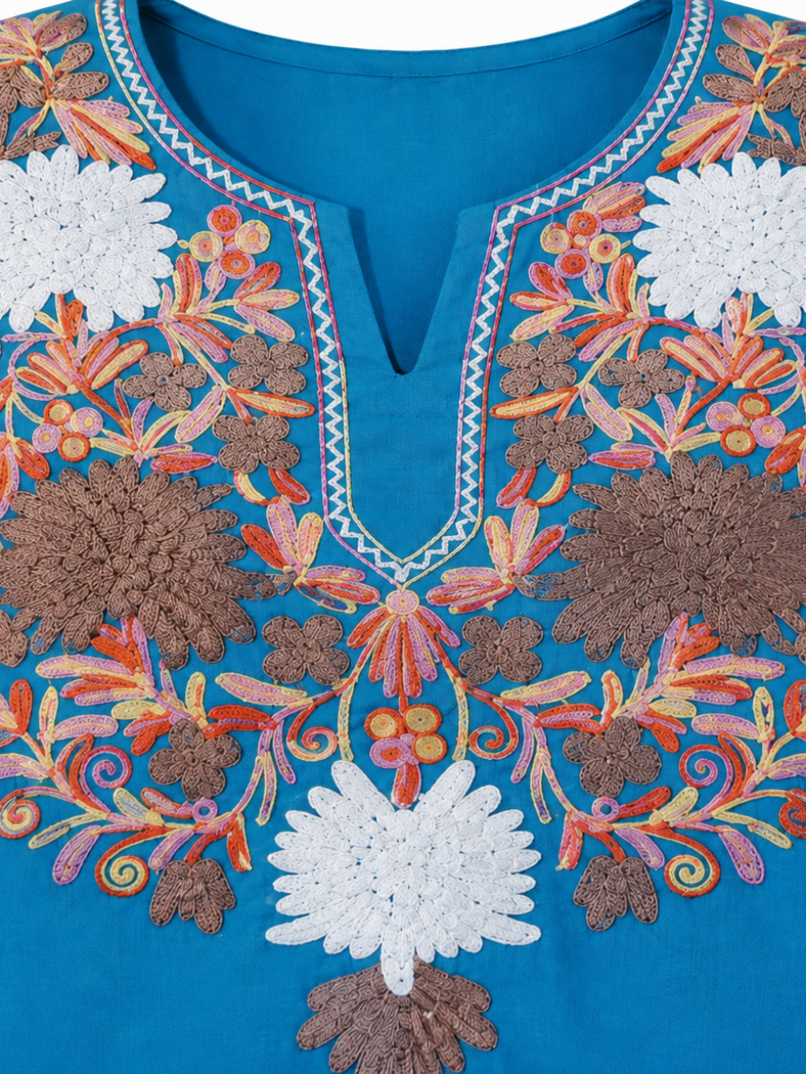 Noor : Aari embroidery summer kurti | Dark Teal