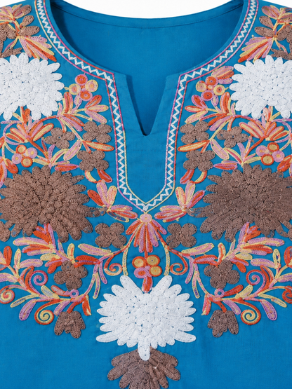 Noor : Aari embroidery summer kurti | Dark Teal