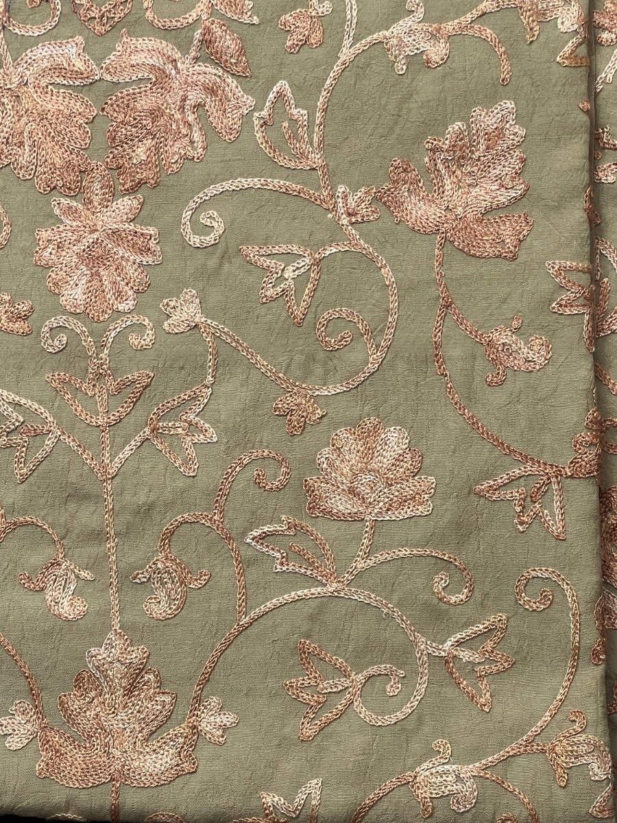 Kashmiri Botti Aari 2 Piece Unstitched Suit  | Tan