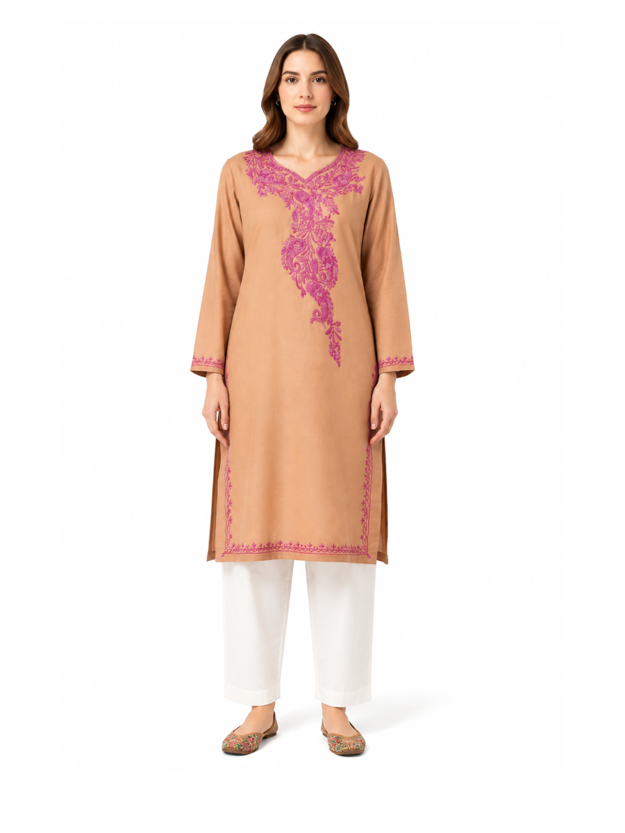 Noor : Aari embroidery summer kurti |  Grayish Brown