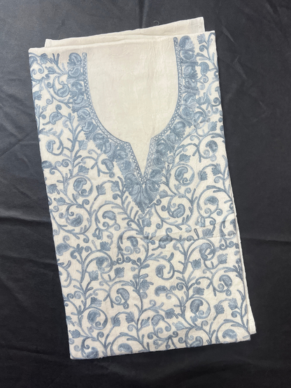 Kashmiri Botti Aari 2 Piece Unstitched Suit  | Light Gray