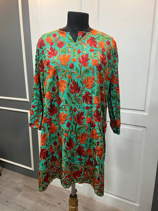 Noor : chinar embroidery summer kurti | light green