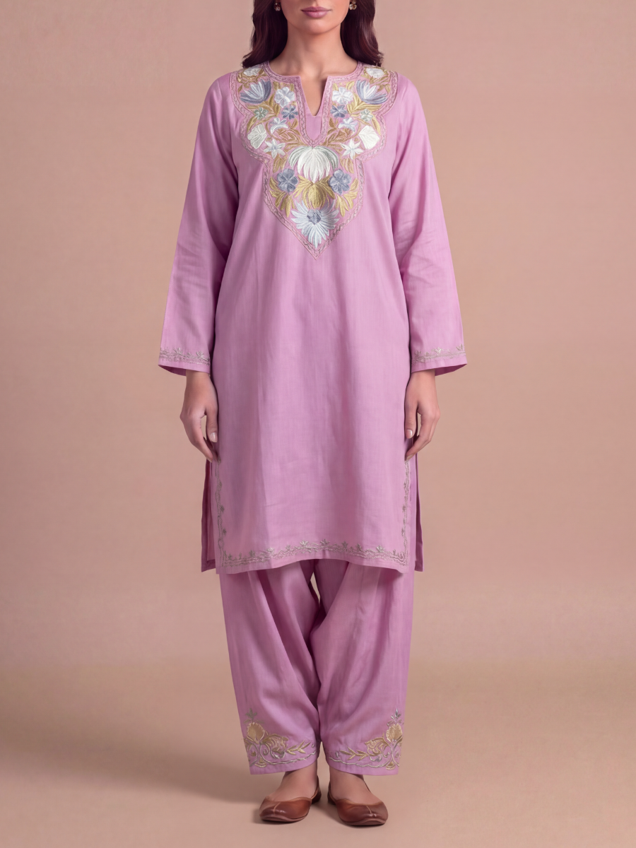 Kashmir Aari cotton Co-Ord Set | Vintage Pink