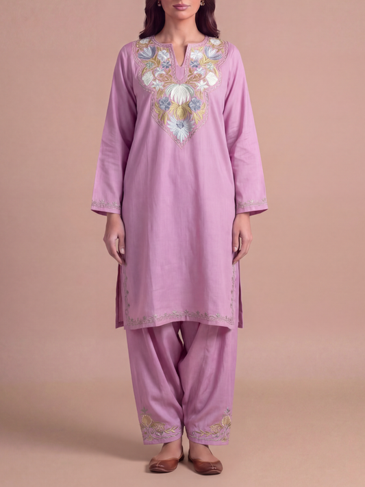 Kashmir Aari cotton Co-Ord Set | Vintage Pink