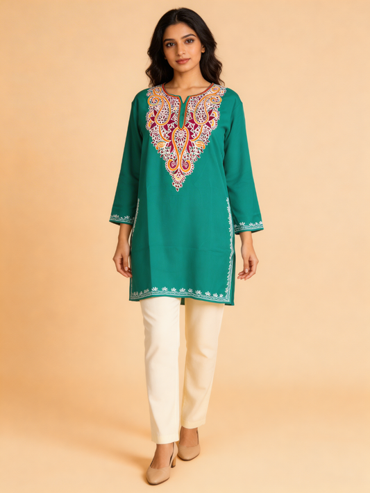 Noor : Aari embroidery summer kurti | Dark Teal