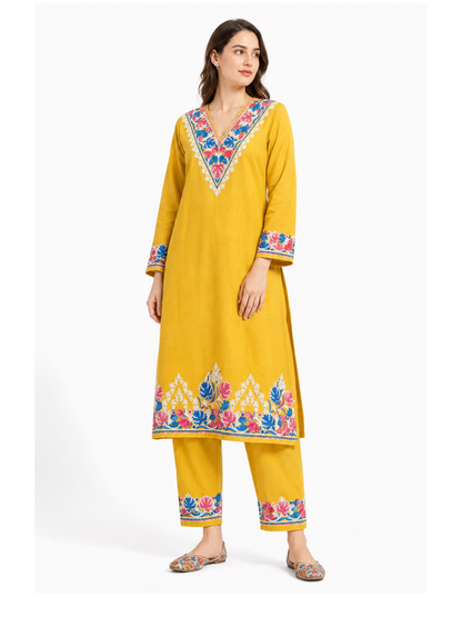 Noor : Aari embroidery summer Co-Ord Set | Gold