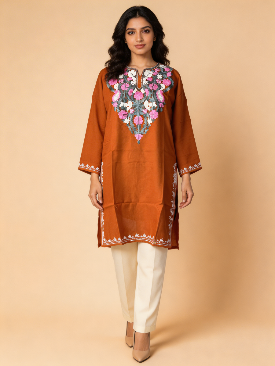 Noor : Aari embroidery summer kurti | Bronze