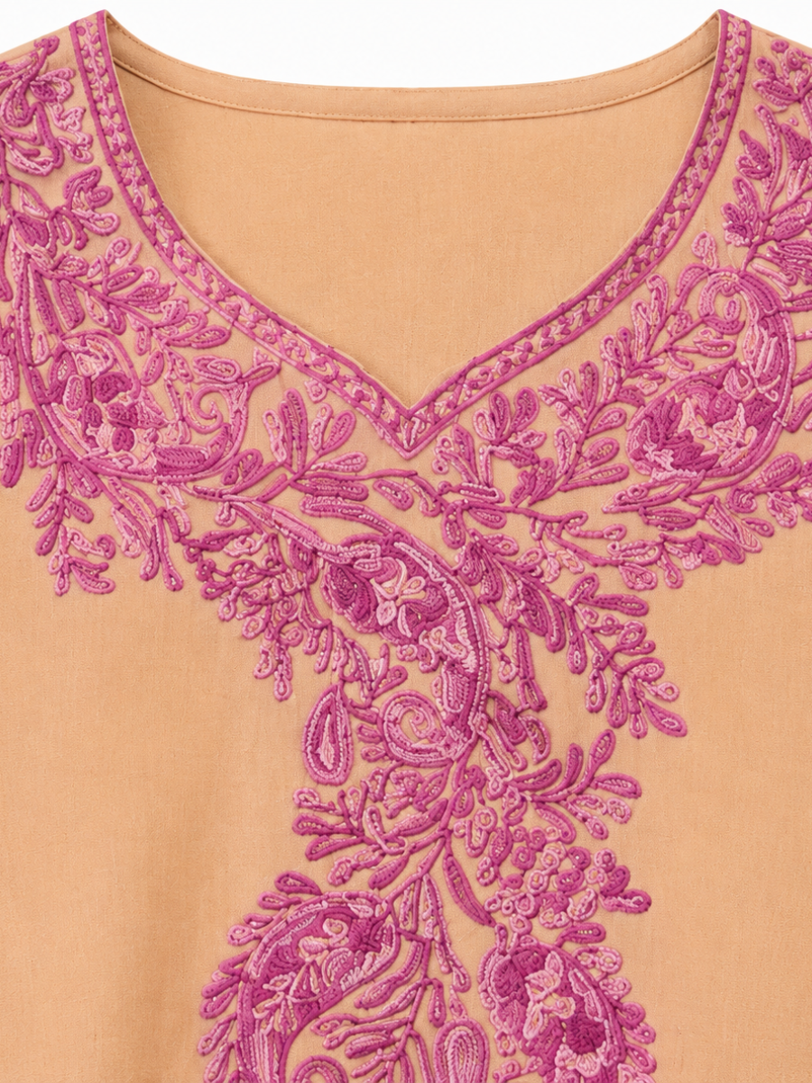 Noor : Aari embroidery summer kurti |  Grayish Brown