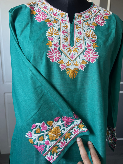 Kashmir Aari cotton Co-Ord Set | Dark Teal