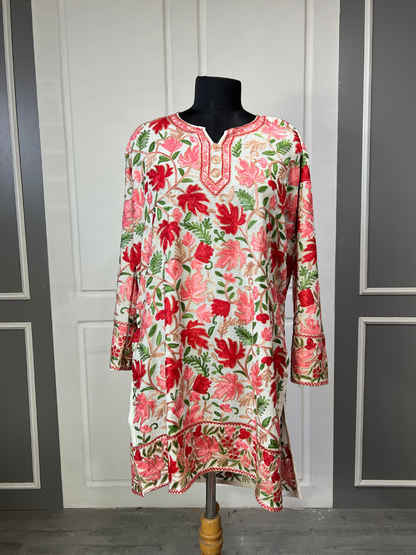 Noor : chinar embroidery summer kurti | Light Gray