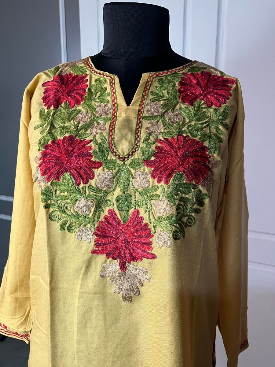 Noor : Aari embroidery summer kurti | Light Yellow