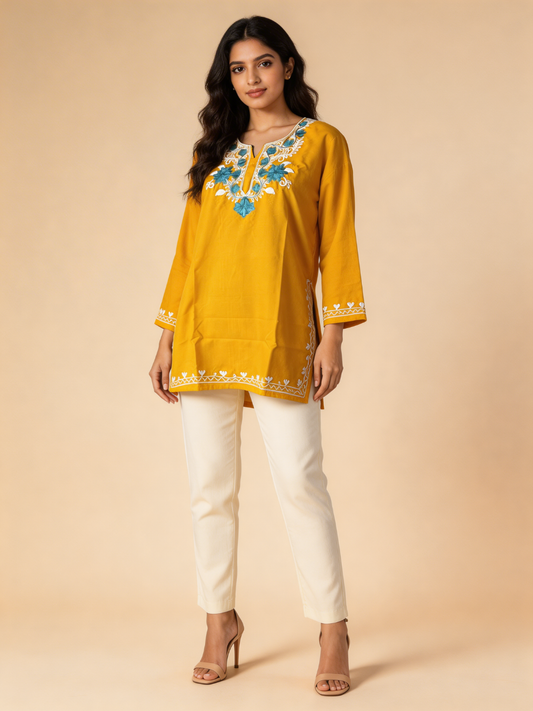 Noor : Aari embroidery summer kurti | Gold