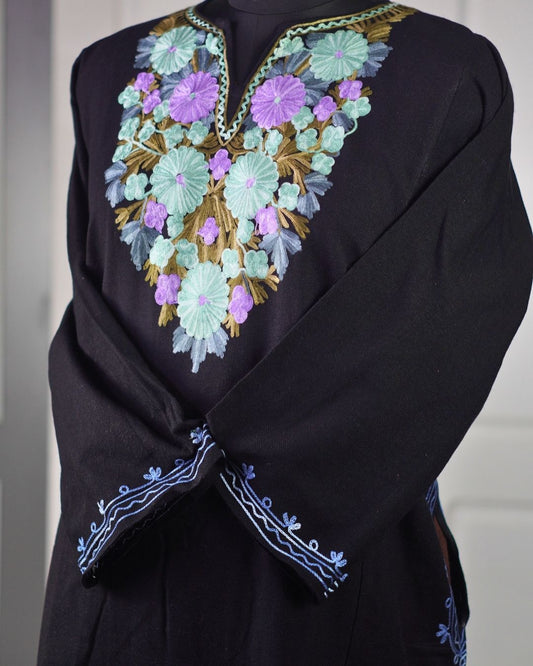 Kashmiri Aari Embroidered Phiran – Light Blue, Purple, Green | Black