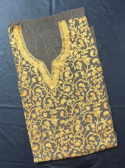 Kashmiri Botti Aari 2 Piece Unstitched Suit  |  Gray