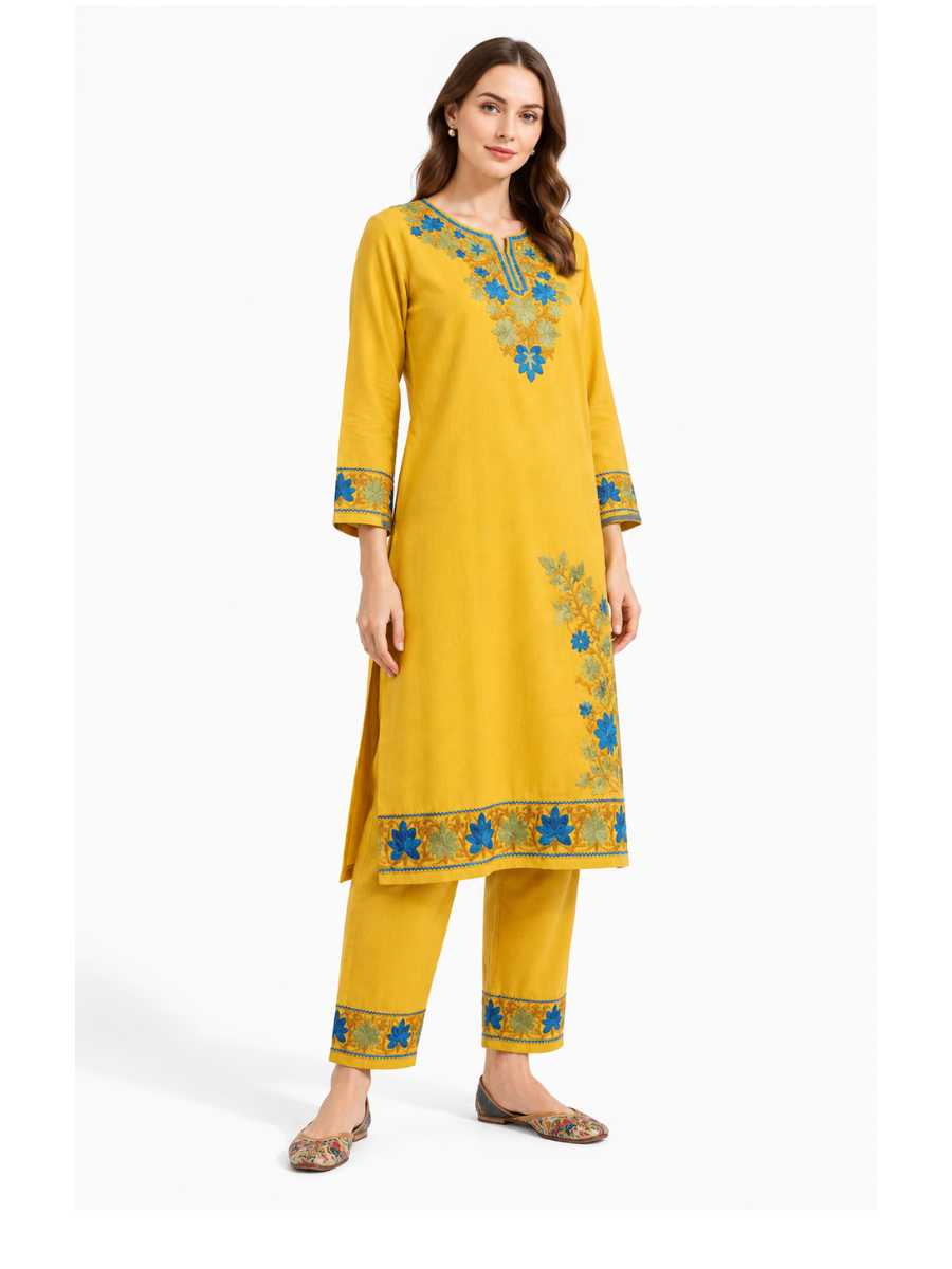 Noor : Aari embroidery summer Co-Ord Set | Gold