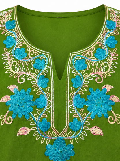 Noor : Aari embroidery summer kurti |  Dark Green