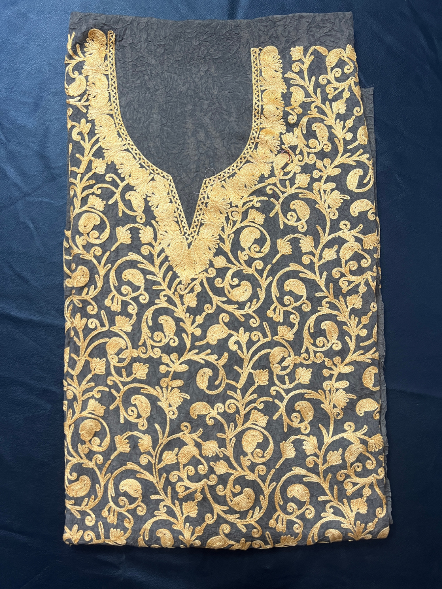Kashmiri Botti Aari 2 Piece Unstitched Suit  |  Gray