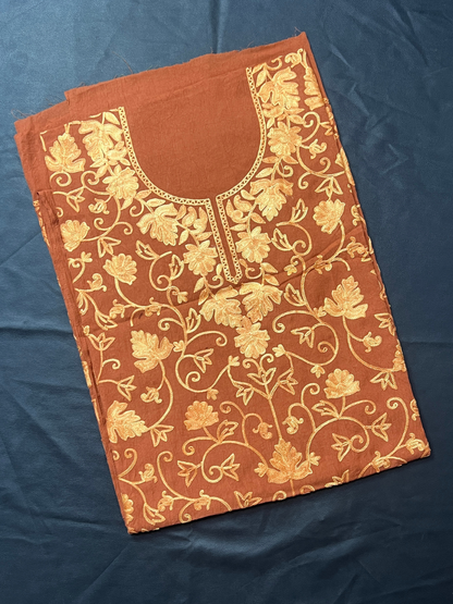 Kashmiri Botti Aari 2 Piece Unstitched Suit  |  Brown