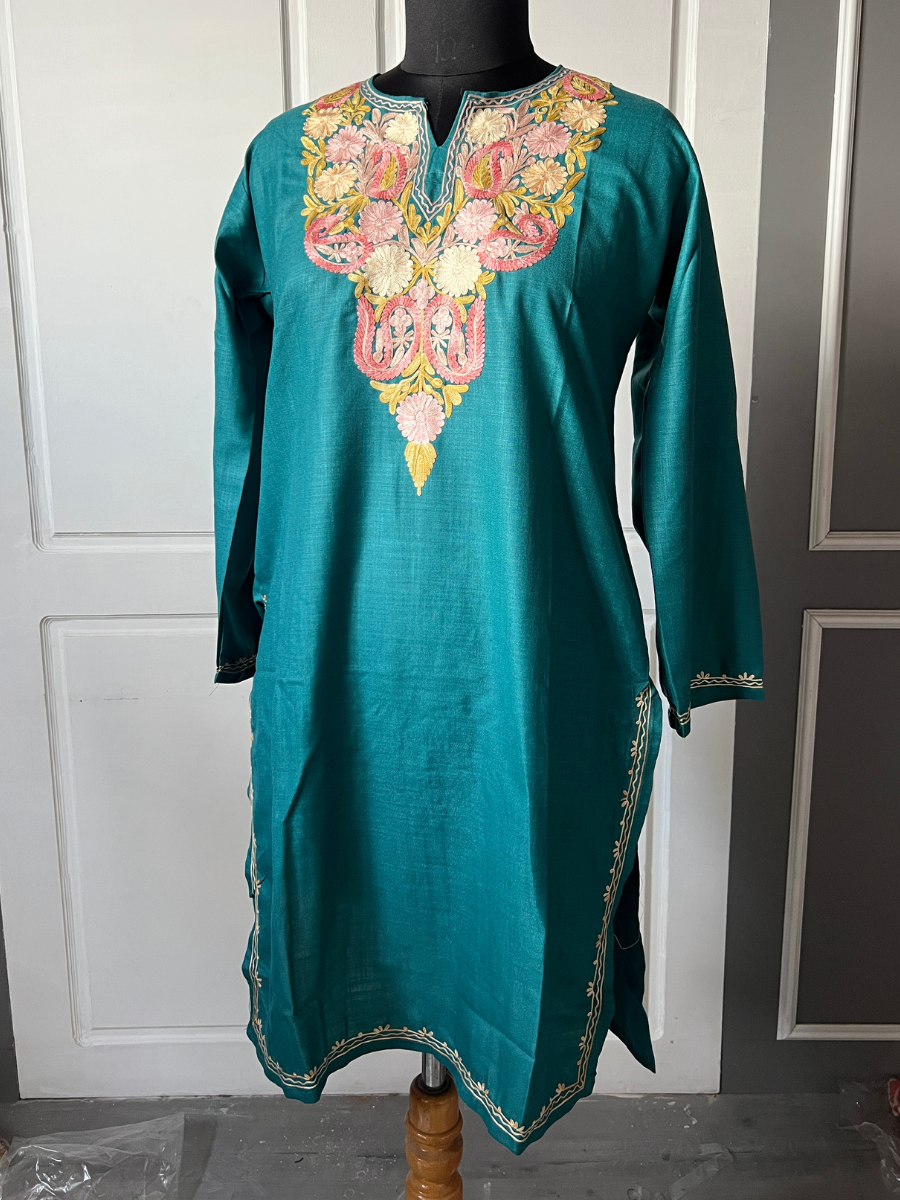Kashmir Aari cotton Co-Ord Set | Teal Green