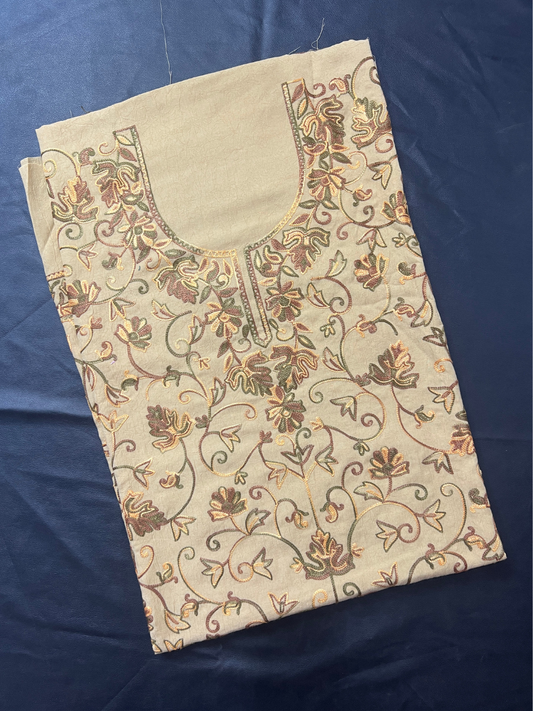 Kashmiri Botti Aari 2 Piece Unstitched Suit  |  Tan