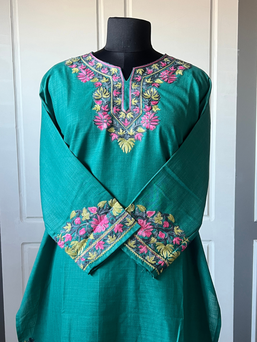 Kashmir Aari cotton Co-Ord Set | Dark Teal