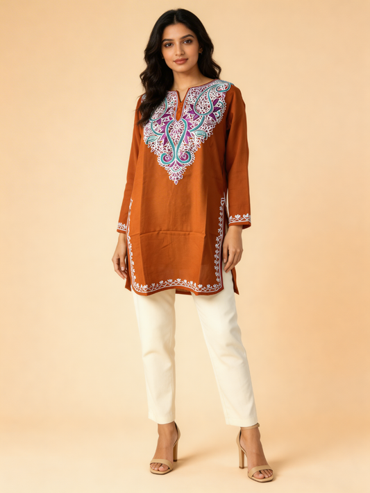 Noor : Aari embroidery summer kurti | Bronze
