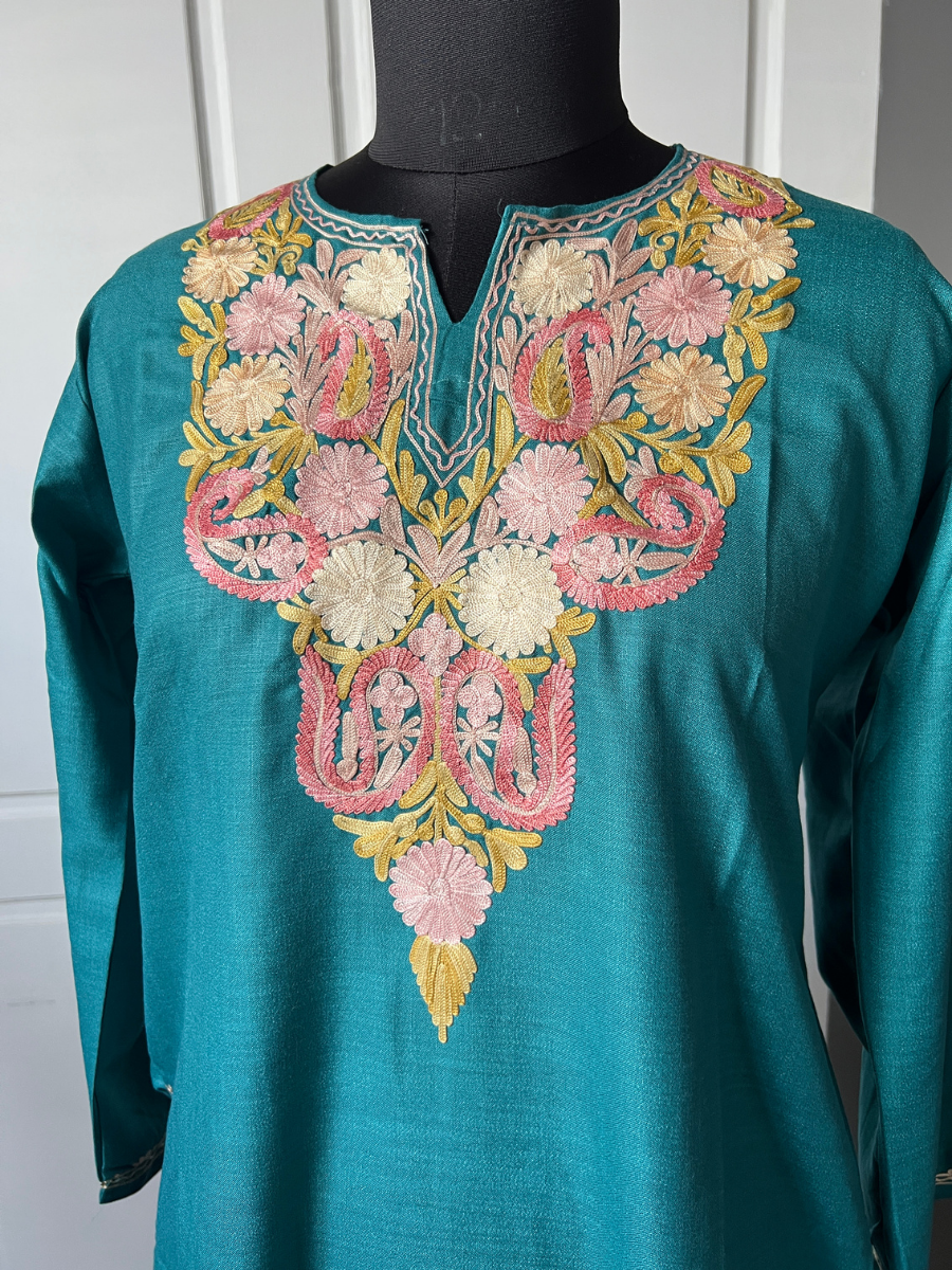 Kashmir Aari cotton Co-Ord Set | Teal Green