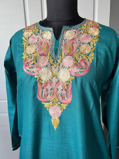 Kashmir Aari cotton Co-Ord Set | Teal Green