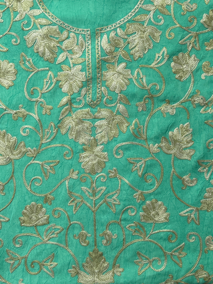 Kashmiri Botti Aari 2 Piece Unstitched Suit  |  Ocean Teal