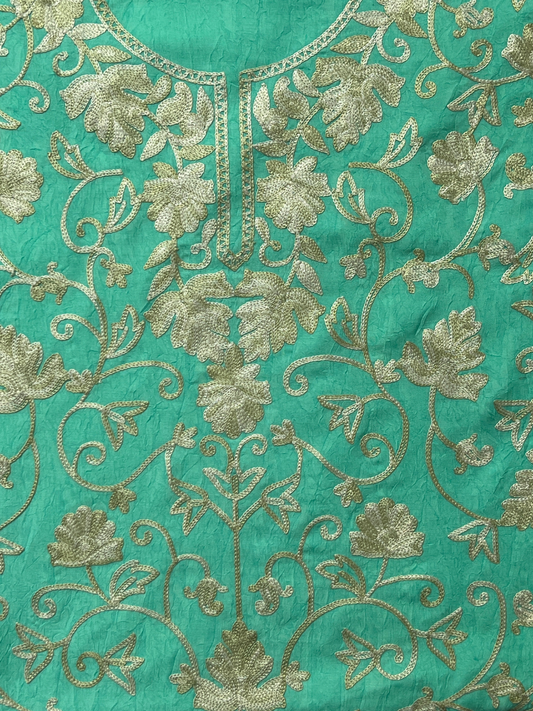 Kashmiri Botti Aari 2 Piece Unstitched Suit  |  Ocean Teal