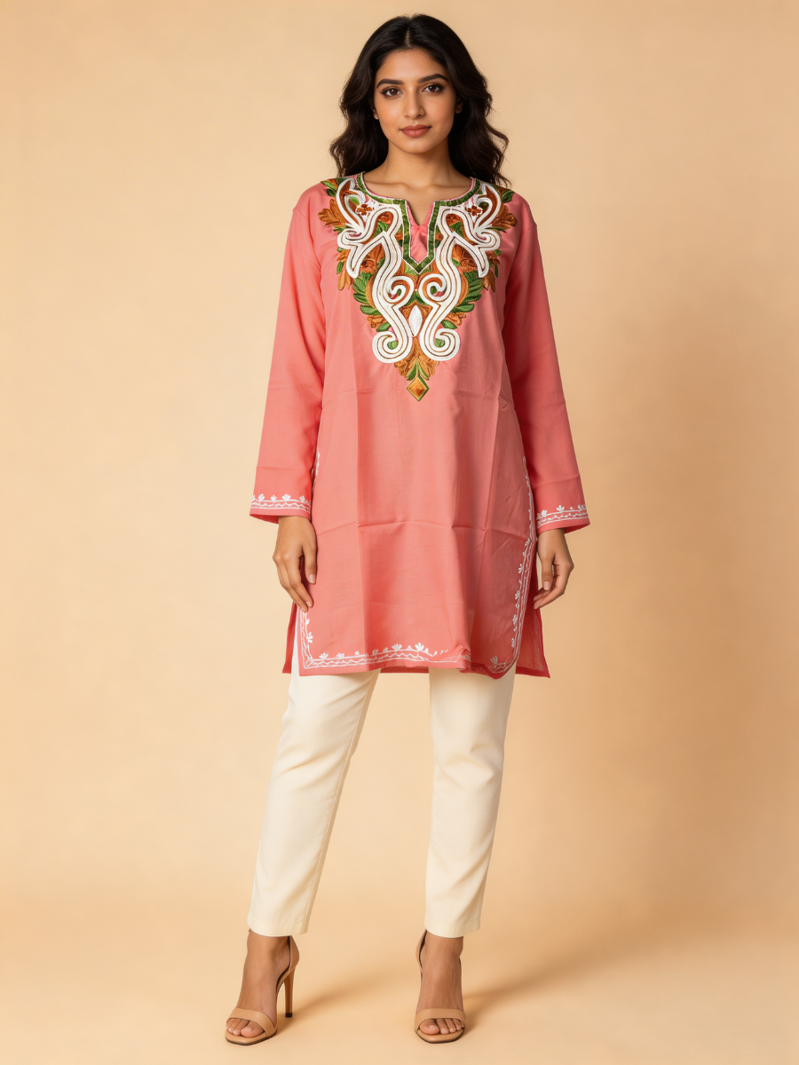 Noor : Aari embroidery summer kurti | Red Rose