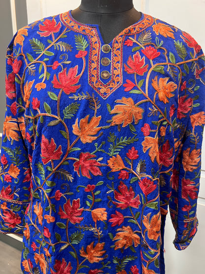 Noor : chinar embroidery summer kurti | navy blue