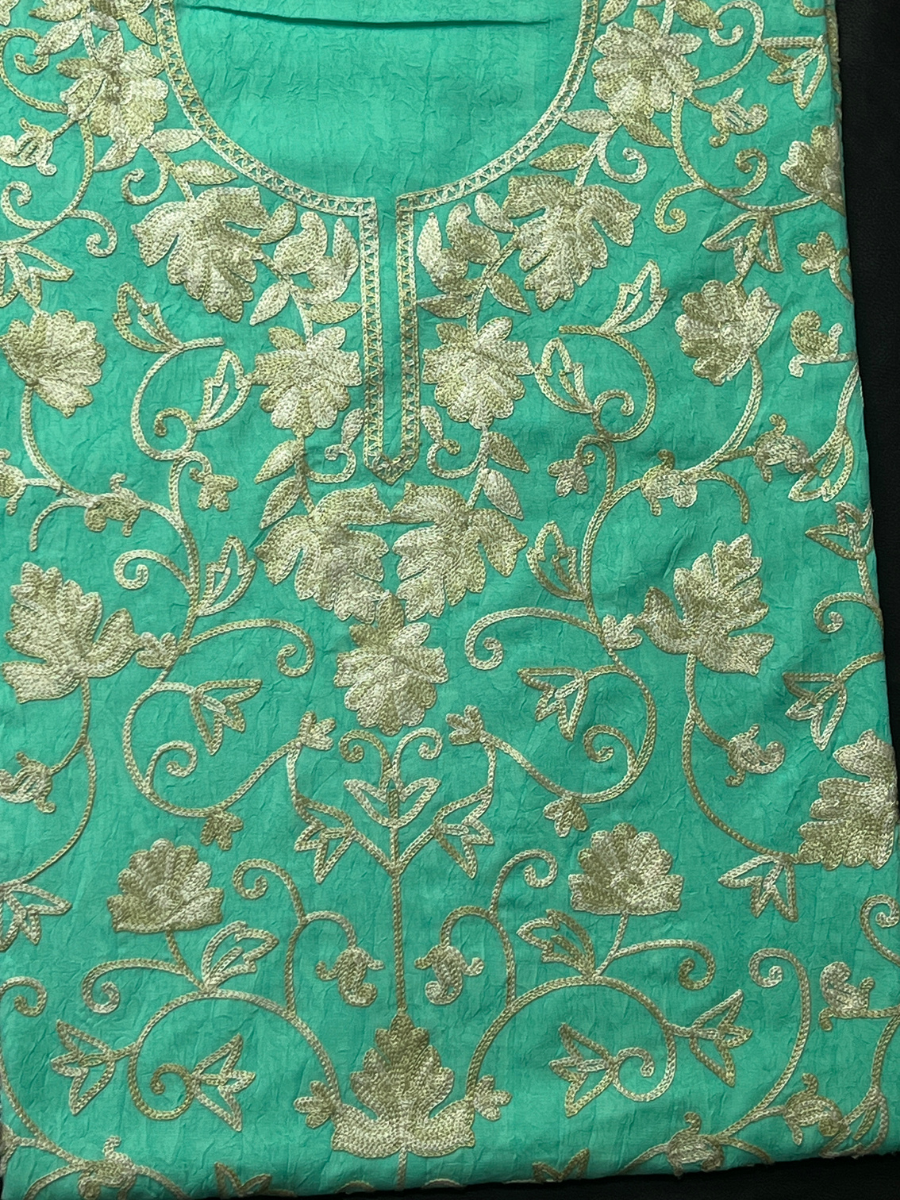 Kashmiri Botti Aari 2 Piece Unstitched Suit  |  Ocean Teal