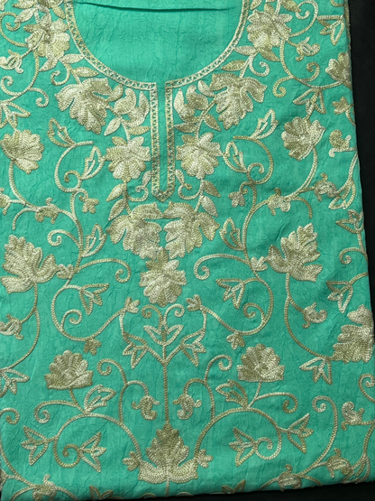Kashmiri Botti Aari 2 Piece Unstitched Suit  |  Ocean Teal