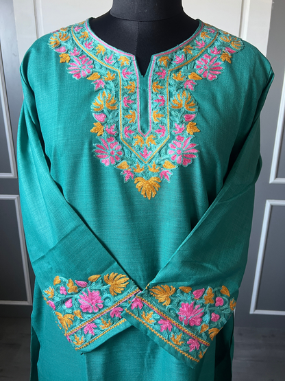 Kashmir Aari cotton Co-Ord Set | Dark Teal