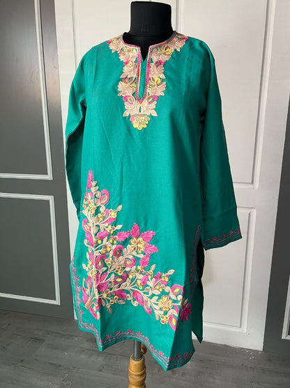 Noor : Aari embroidery summer kurti | Dark Teal