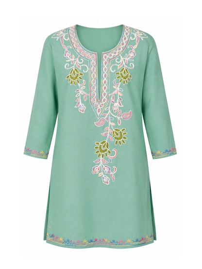 Noor : Aari embroidery summer kurti | Mint Teal