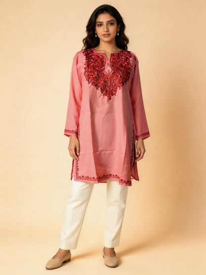 Noor : Aari embroidery summer kurti | Red Rose