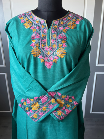Kashmir Aari cotton Co-Ord Set | Dark Teal