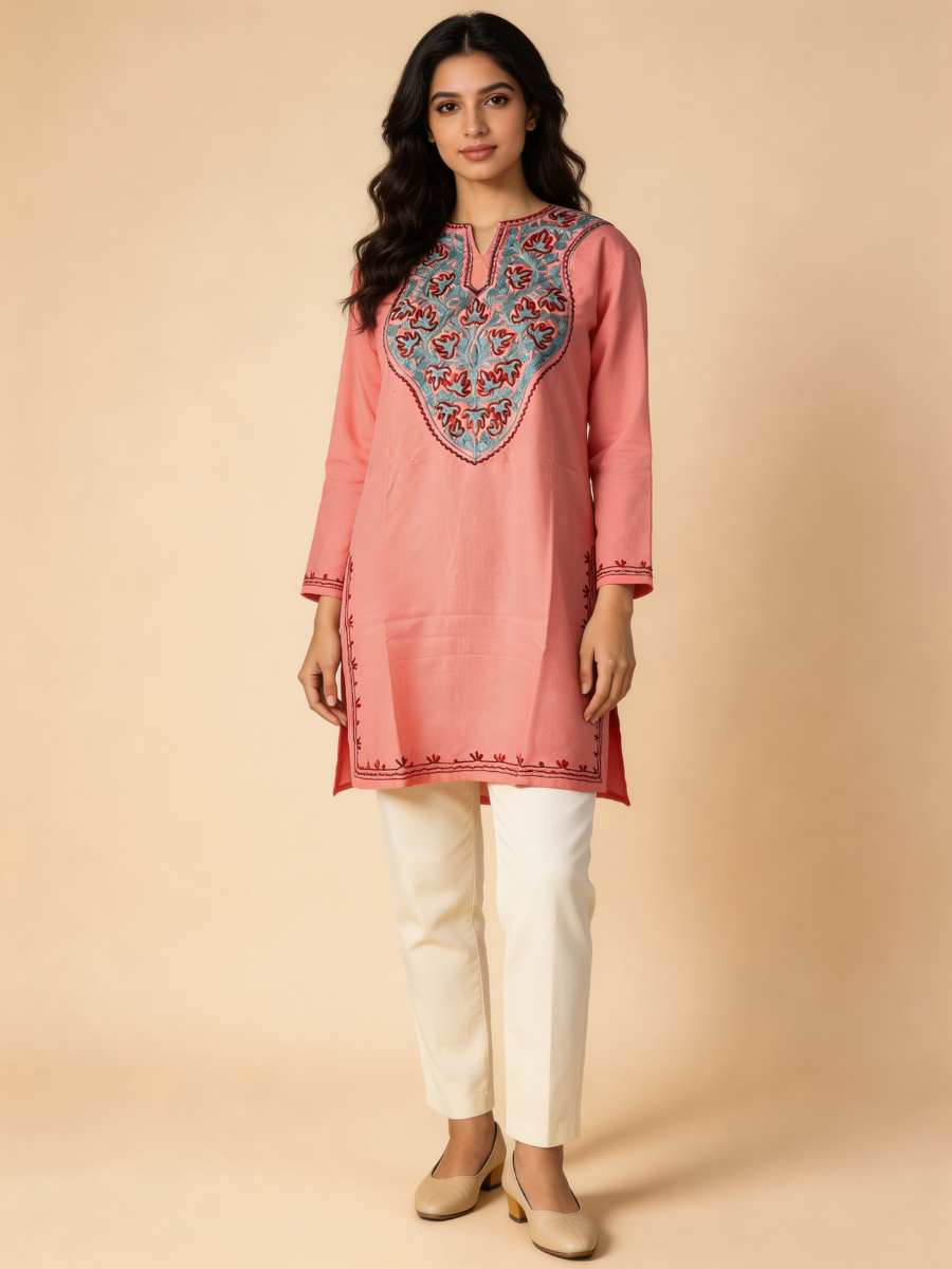 Noor : Aari embroidery summer kurti | Red Rose