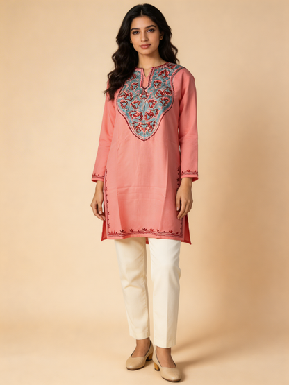 Noor : Aari embroidery summer kurti | Red Rose