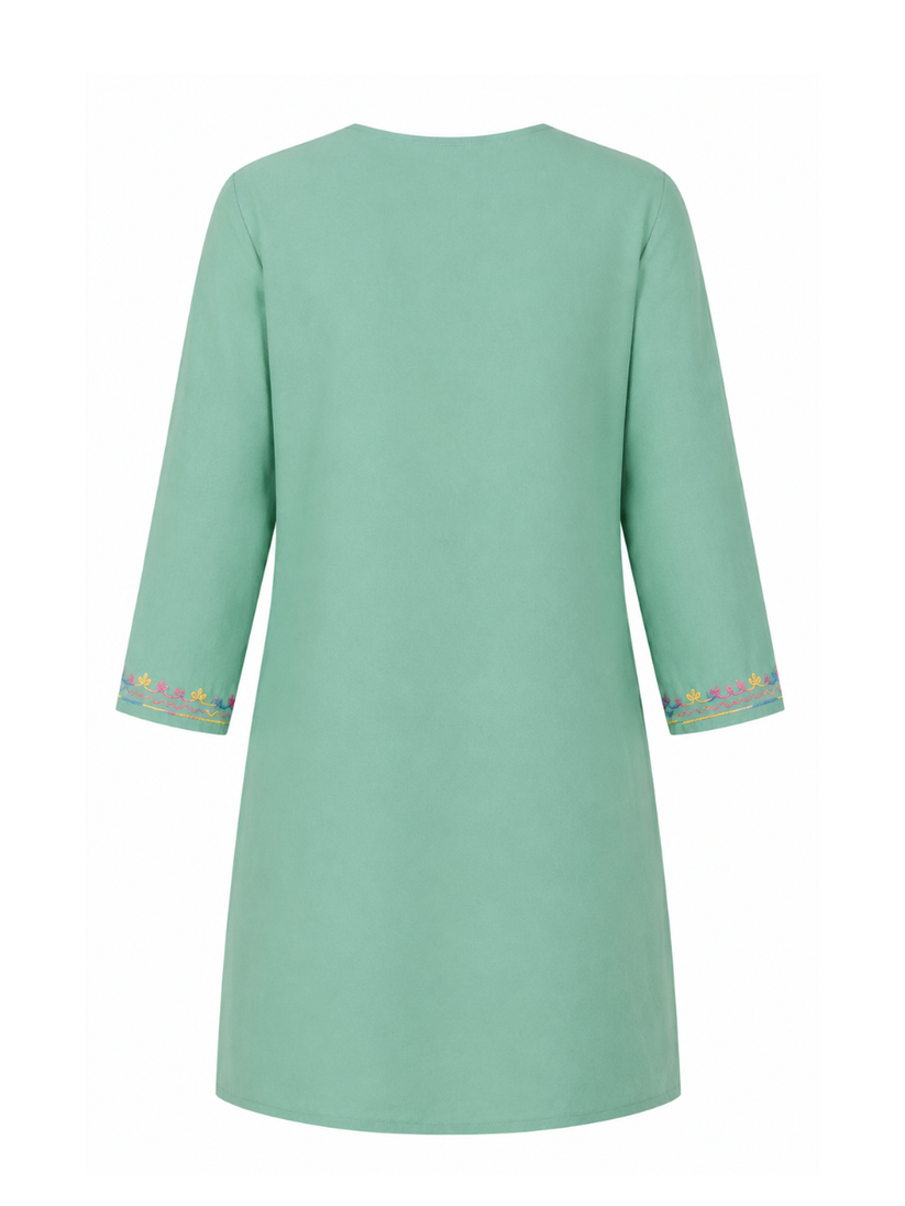 Noor : Aari embroidery summer kurti | Mint Teal