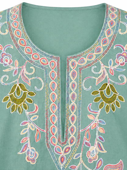 Noor : Aari embroidery summer kurti | Mint Teal