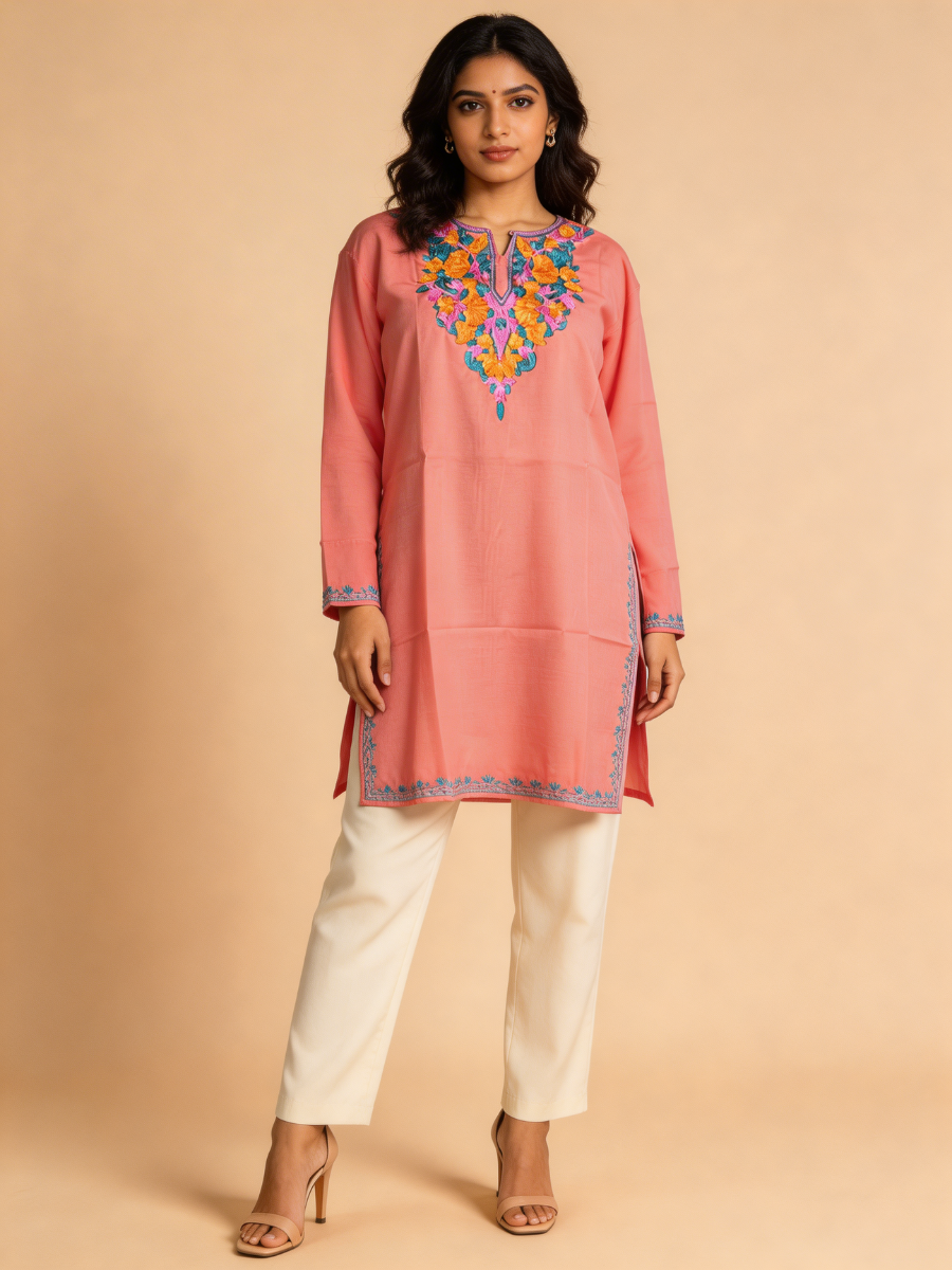 Noor : Aari embroidery summer kurti | Red Rose