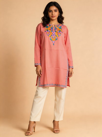 Noor : Aari embroidery summer kurti | Red Rose