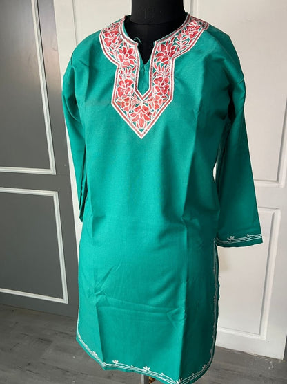 Noor : Aari embroidery summer kurti | Dark Teal