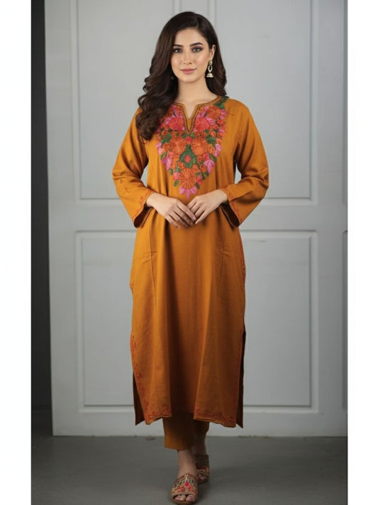 Kashmiri Aari Embroidered Phiran – Green & Pink | Mustard