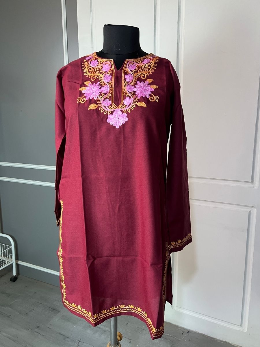 Noor : Aari embroidery summer kurti | Plum
